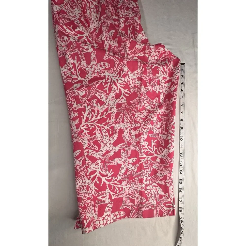 Alfred Dunner 18 Capri Pants Pink Starfish Print Pull On Stretch Flaw On Front